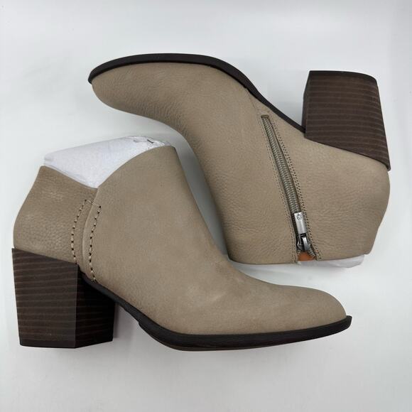 Lucky Brand Bellita Heeled Leather Ankle Bootie Block Heel Taupe Womens Size US9 - Picture 8 of 13